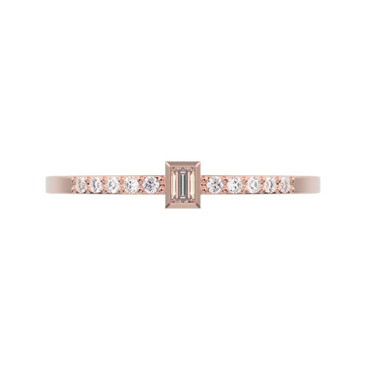 0.475 ct Baguette Cut Simulated Clear Diamond dainty Minimalist solitaire with accent eye simple 14K / 18K Solid Rose Gold everyday ring
