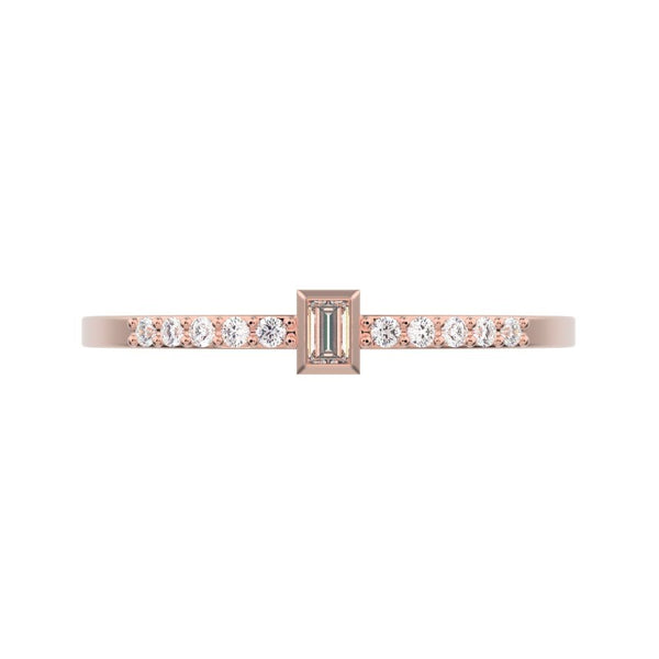 0.475 ct Baguette Cut VS/GH Natural Diamond dainty Minimalist solitaire with accent eye simple 14K / 18K Solid Rose Gold everyday ring