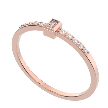 0.475 ct Baguette Cut Simulated Clear Diamond dainty Minimalist solitaire with accent eye simple 14K / 18K Solid Rose Gold everyday ring