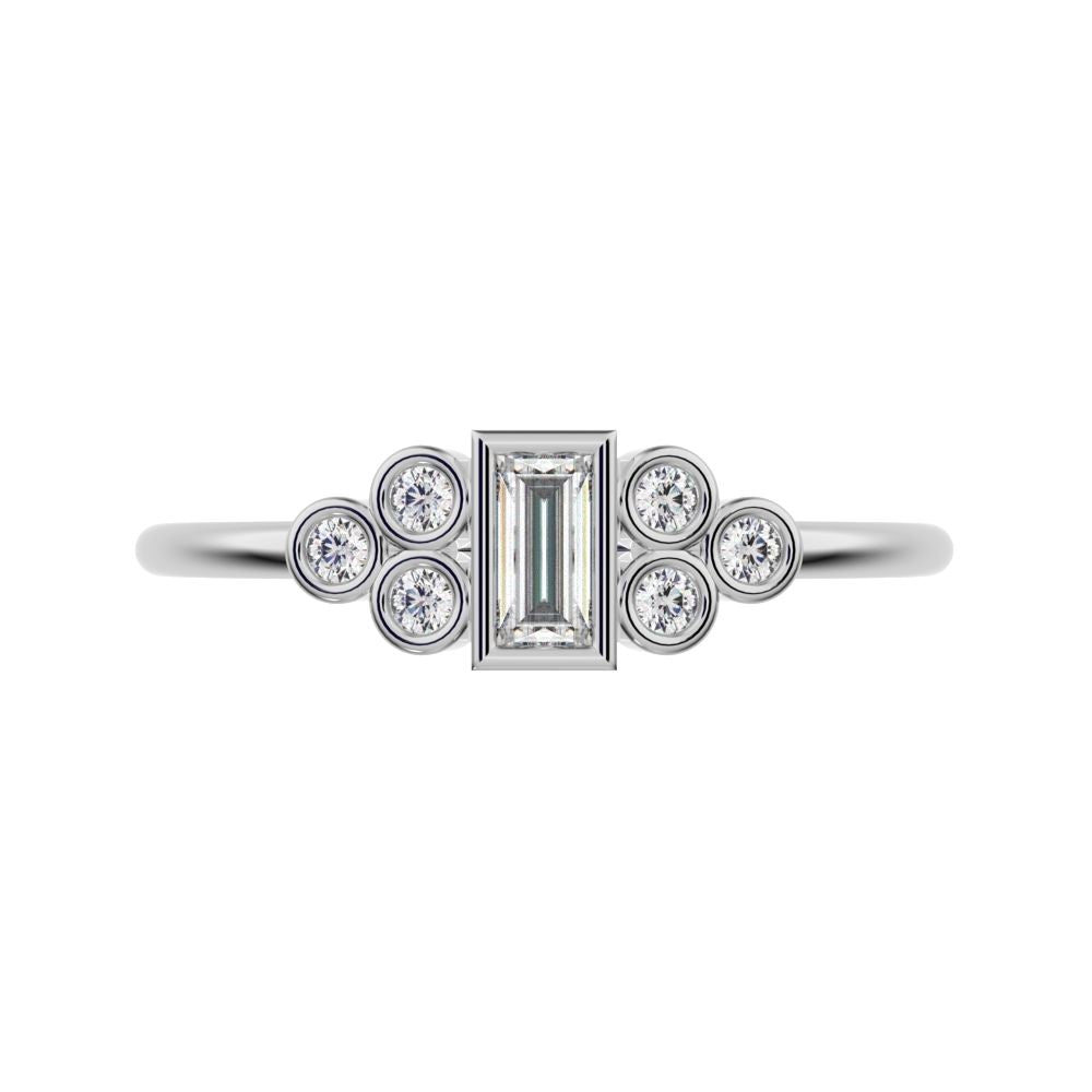 0.23 ct Baguette Cut Simulated Clear Diamond dainty Minimalist cluster bezel halo light simple 14K / 18K Solid White Gold everyday ring