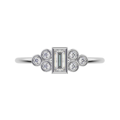 0.23 ct Baguette Cut Simulated Clear Diamond dainty Minimalist cluster bezel halo light simple 14K / 18K Solid White Gold everyday ring
