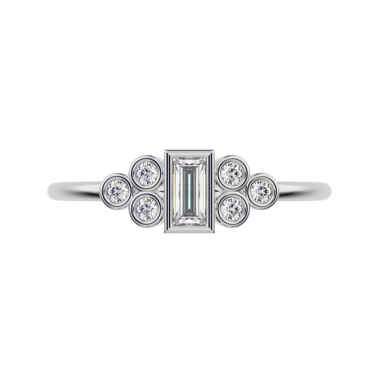 0.23 ct Baguette Cut Simulated Clear Diamond dainty Minimalist cluster bezel halo light simple 14K / 18K Solid White Gold everyday ring