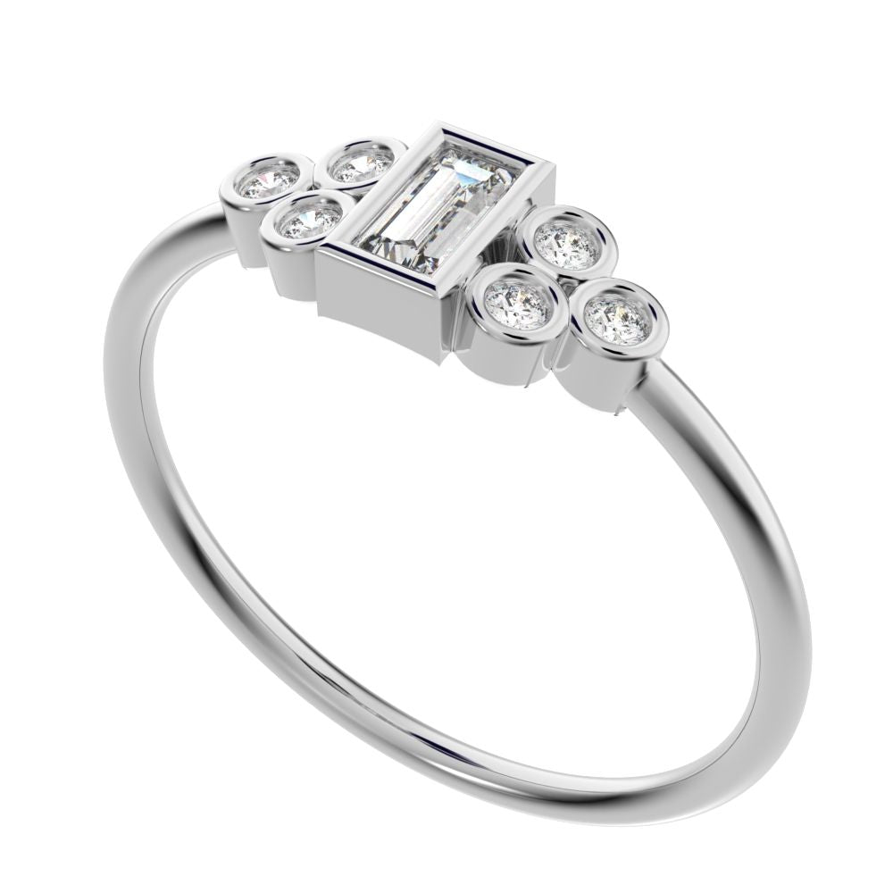 0.23 ct Baguette Cut Simulated Clear Diamond dainty Minimalist cluster bezel halo light simple 14K / 18K Solid White Gold everyday ring