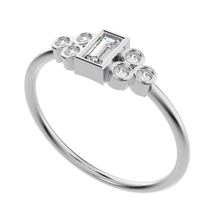 0.23 ct Baguette Cut Simulated Clear Diamond dainty Minimalist cluster bezel halo light simple 14K / 18K Solid White Gold everyday ring