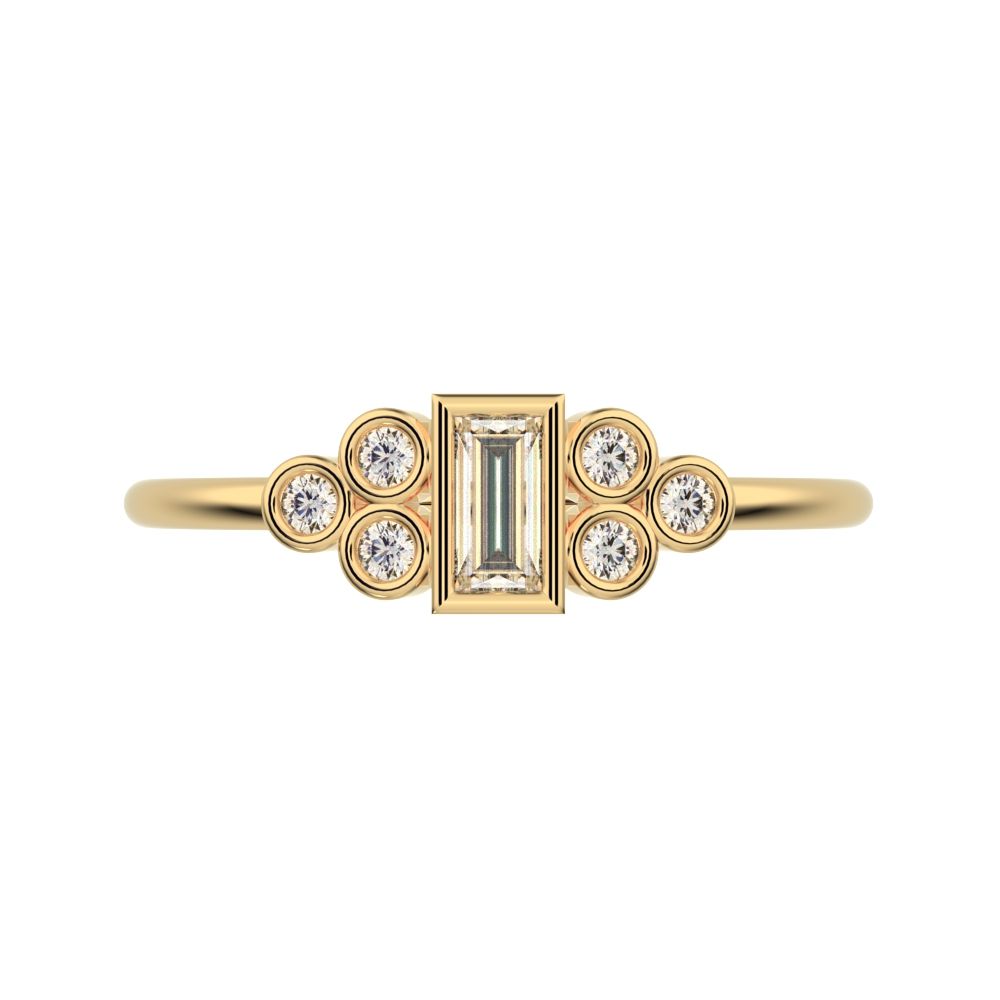0.23 ct Baguette Cut Simulated Clear Diamond dainty Minimalist cluster bezel halo light simple 14K / 18K Solid Yellow Gold everyday ring