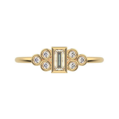 0.23 ct Baguette Cut Simulated Clear Diamond dainty Minimalist cluster bezel halo light simple 14K / 18K Solid Yellow Gold everyday ring