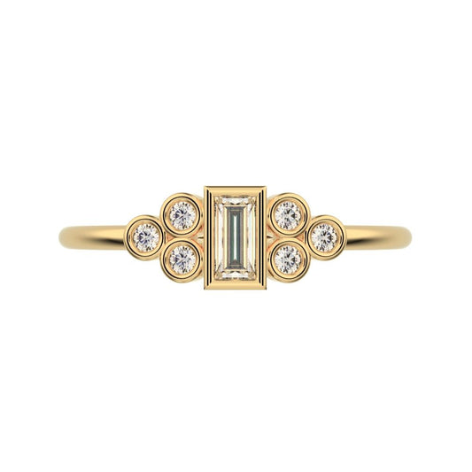 0.23 ct Baguette Cut Moissanite dainty Minimalist cluster bezel halo light simple 14K / 18K Solid Yellow Gold everyday ring