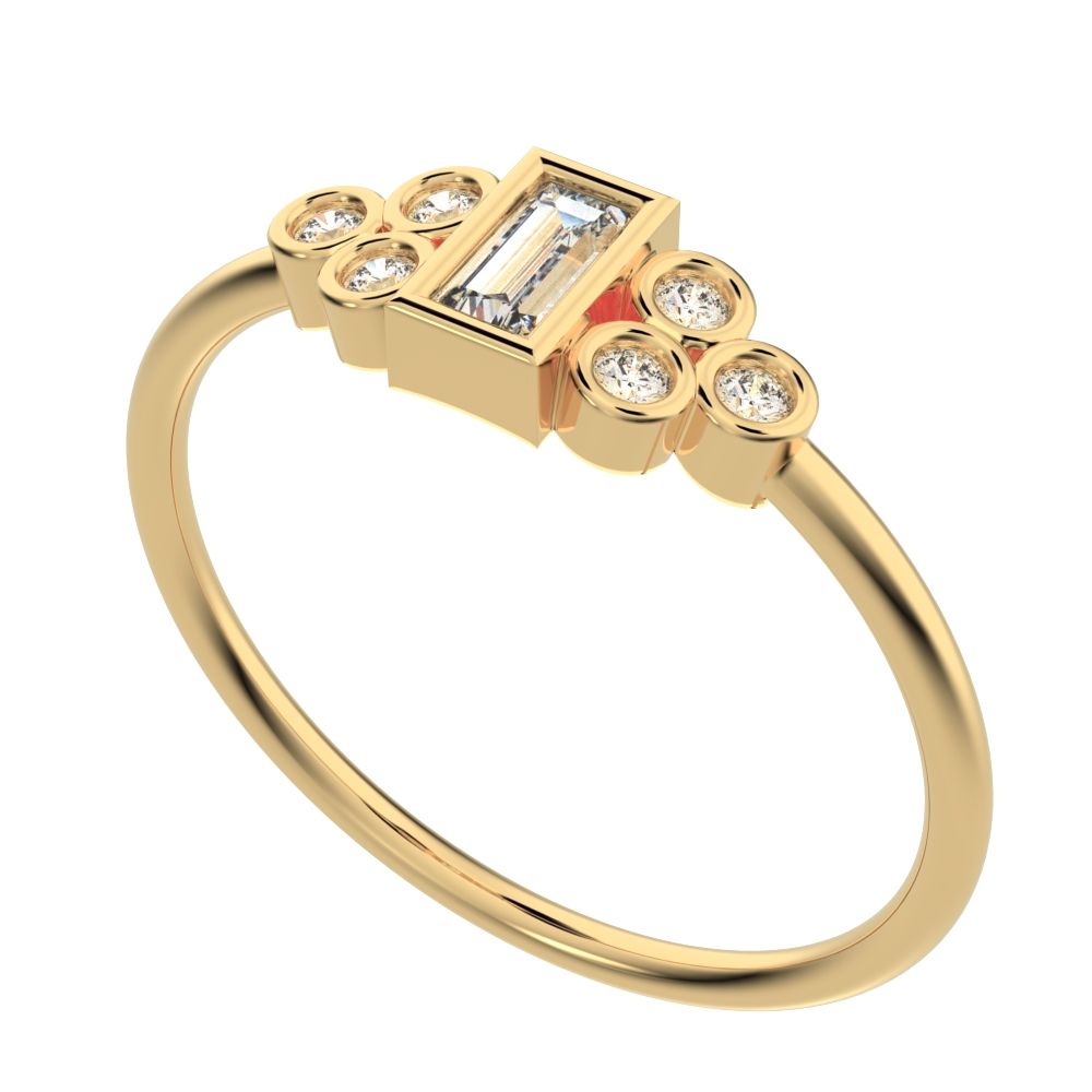 0.23 ct Baguette Cut Simulated Clear Diamond dainty Minimalist cluster bezel halo light simple 14K / 18K Solid Yellow Gold everyday ring