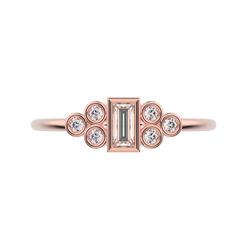 0.23 ct Baguette Cut Moissanite dainty Minimalist cluster bezel halo light simple 14K / 18K Solid Rose Gold everyday ring