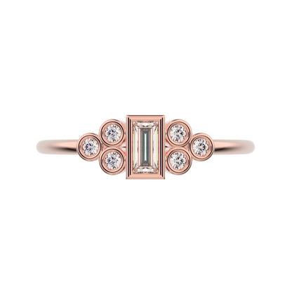 0.23 ct Baguette Cut Moissanite dainty Minimalist cluster bezel halo light simple 14K / 18K Solid Rose Gold everyday ring