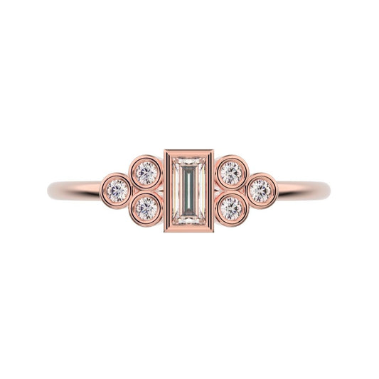0.23 ct Baguette Cut Moissanite dainty Minimalist cluster bezel halo light simple 14K / 18K Solid Rose Gold everyday ring