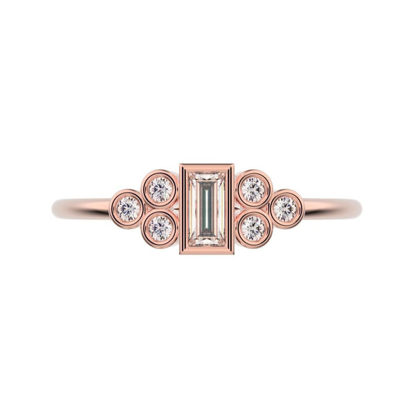 0.23 ct Baguette Cut VS/GH Natural Diamond dainty Minimalist cluster bezel halo light simple 14K / 18K Solid Rose Gold everyday ring