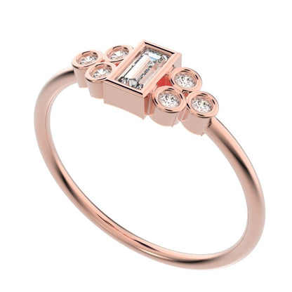 0.23 ct Baguette Cut Simulated Clear Diamond dainty Minimalist cluster bezel halo light simple 14K / 18K Solid Rose Gold everyday ring