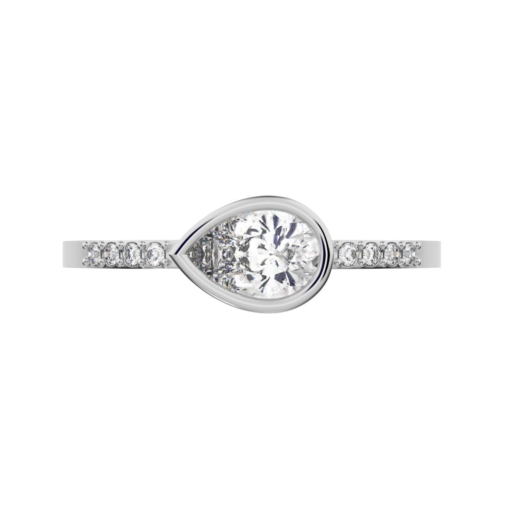 0.45 ct Pear Cut Moissanite dainty Minimalist cluster bezel halo light simple eye 14K / 18K Solid White Gold everyday ring