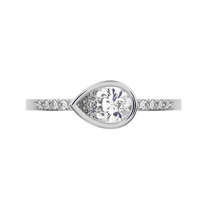 0.45 ct Pear Cut Moissanite dainty Minimalist cluster bezel halo light simple eye 14K / 18K Solid White Gold everyday ring