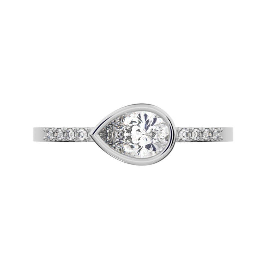 0.45 ct Pear Cut Moissanite dainty Minimalist cluster bezel halo light simple eye 14K / 18K Solid White Gold everyday ring