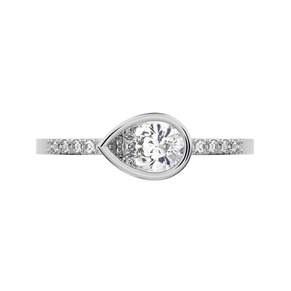 0.45 ct Pear Cut VS/GH Natural Diamond dainty Minimalist cluster bezel halo light simple eye 14K / 18K Solid White Gold everyday ring