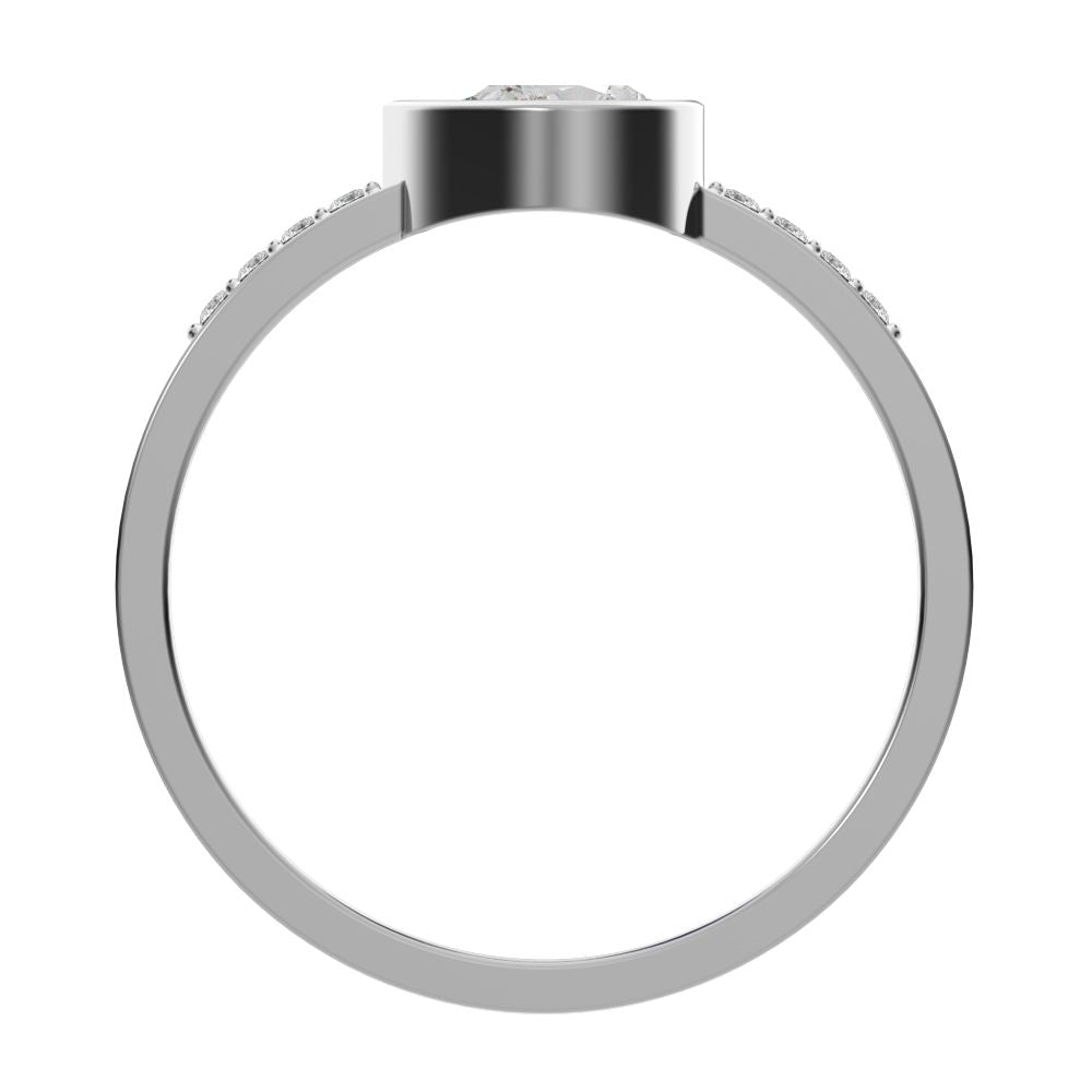0.45 ct Pear Cut Moissanite dainty Minimalist cluster bezel halo light simple eye 14K / 18K Solid White Gold everyday ring