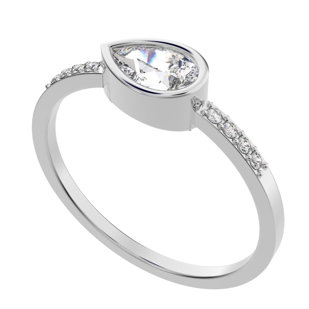 0.45 ct Pear Cut Simulated Clear Diamond dainty Minimalist cluster bezel halo light simple eye 14K / 18K Solid White Gold everyday ring