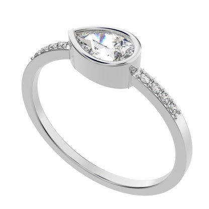 0.45 ct Pear Cut Moissanite dainty Minimalist cluster bezel halo light simple eye 14K / 18K Solid White Gold everyday ring