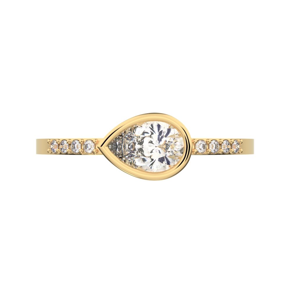 0.45 ct Pear Cut Simulated Clear Diamond dainty Minimalist cluster bezel halo light simple eye 14K / 18K Solid Yellow Gold everyday ring
