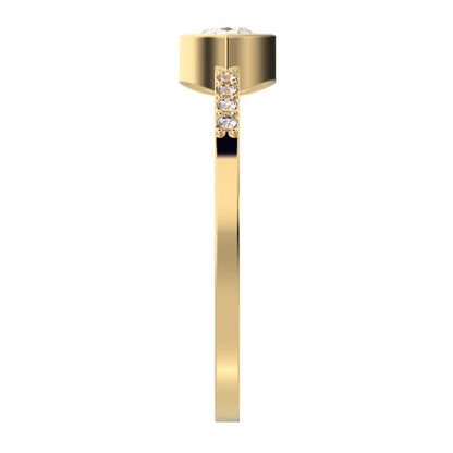 0.45 ct Pear Cut Moissanite dainty Minimalist cluster bezel halo light simple eye 14K / 18K Solid Yellow Gold everyday ring