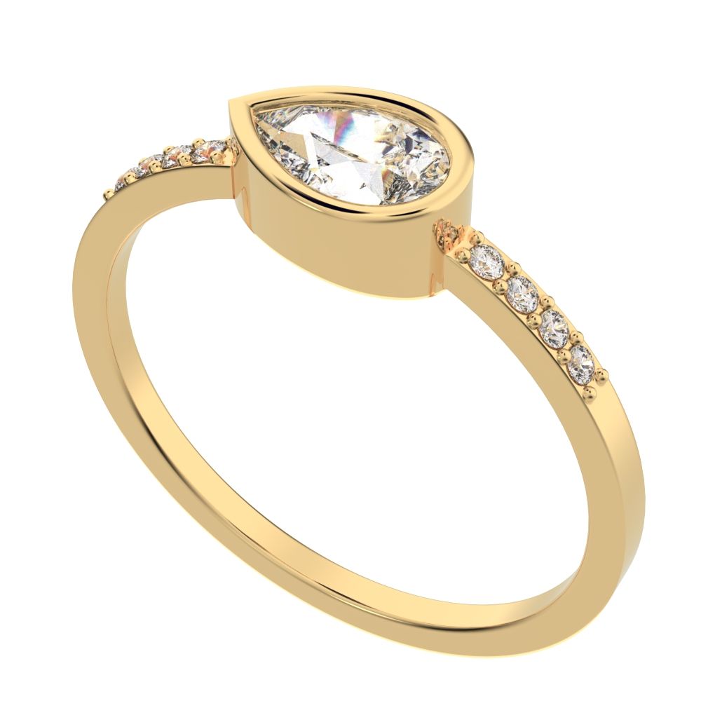0.45 ct Pear Cut Moissanite dainty Minimalist cluster bezel halo light simple eye 14K / 18K Solid Yellow Gold everyday ring