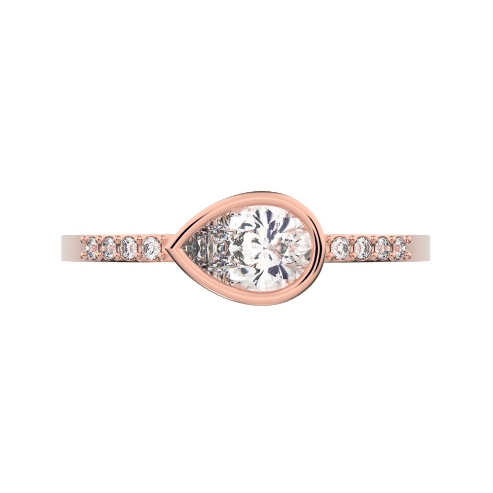 0.45 ct Pear Cut Simulated Clear Diamond dainty Minimalist cluster bezel halo light simple eye 14K / 18K Solid Rose Gold everyday ring