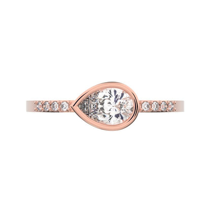 0.45 ct Pear Cut Simulated Clear Diamond dainty Minimalist cluster bezel halo light simple eye 14K / 18K Solid Rose Gold everyday ring