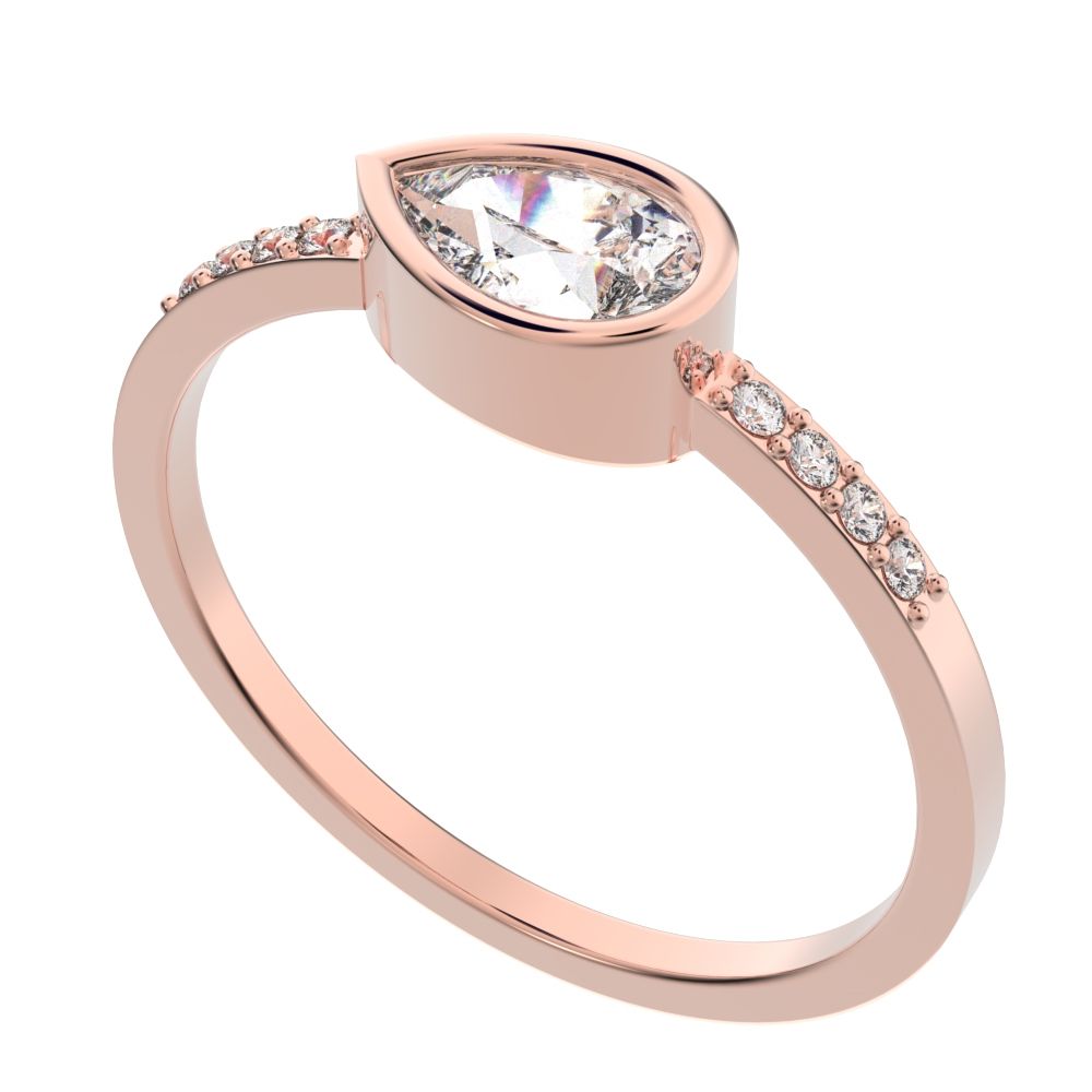 0.45 ct Pear Cut Simulated Clear Diamond dainty Minimalist cluster bezel halo light simple eye 14K / 18K Solid Rose Gold everyday ring