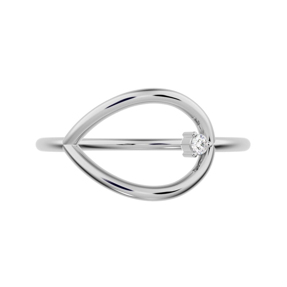 0.03 ct Round Cut Simulated Clear Diamond dainty Minimalist 1 stone vertical eye Abstract cocktail 14K / 18K Solid White Gold everyday ring