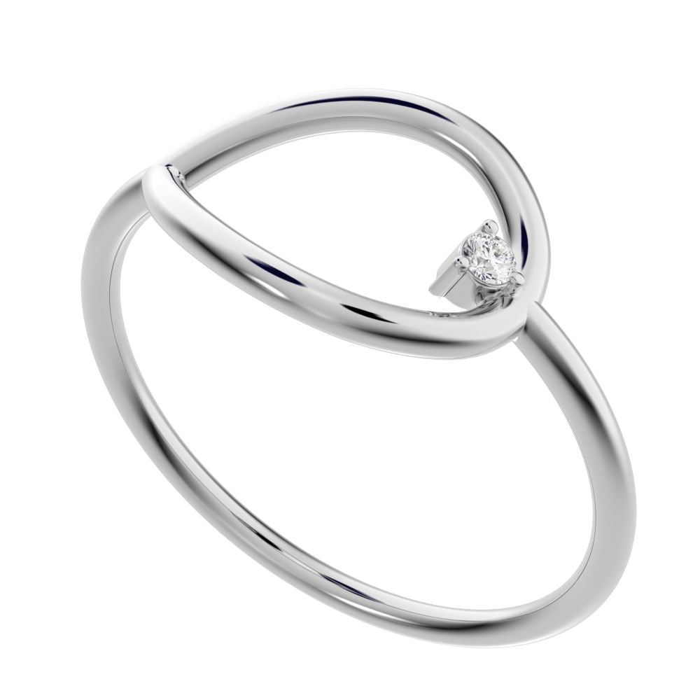 0.03 ct Round Cut Moissanite dainty Minimalist 1 stone vertical eye Abstract cocktail 14K / 18K Solid White Gold everyday ring