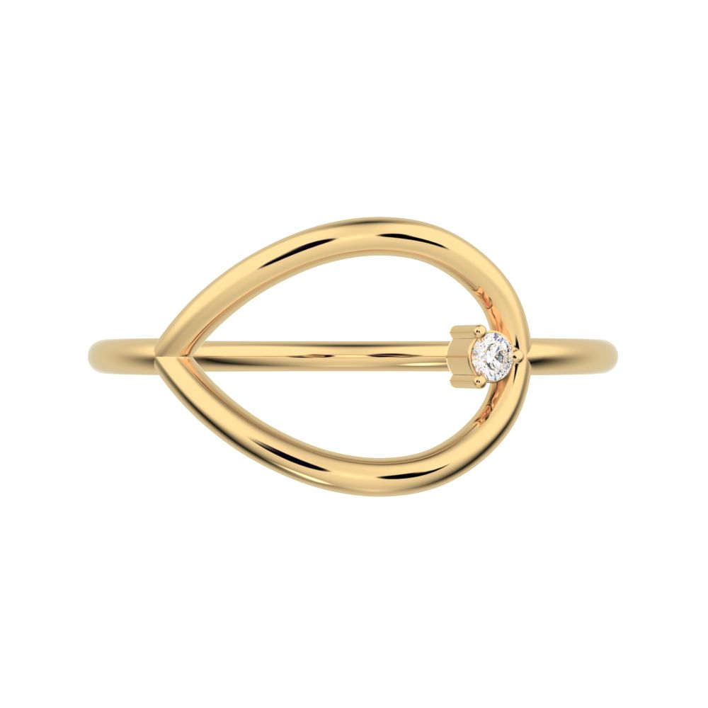 0.03 ct Round Cut Simulated Clear Diamond dainty Minimalist 1 stone vertical eye cocktail 14K / 18K Solid Yellow Gold everyday ring