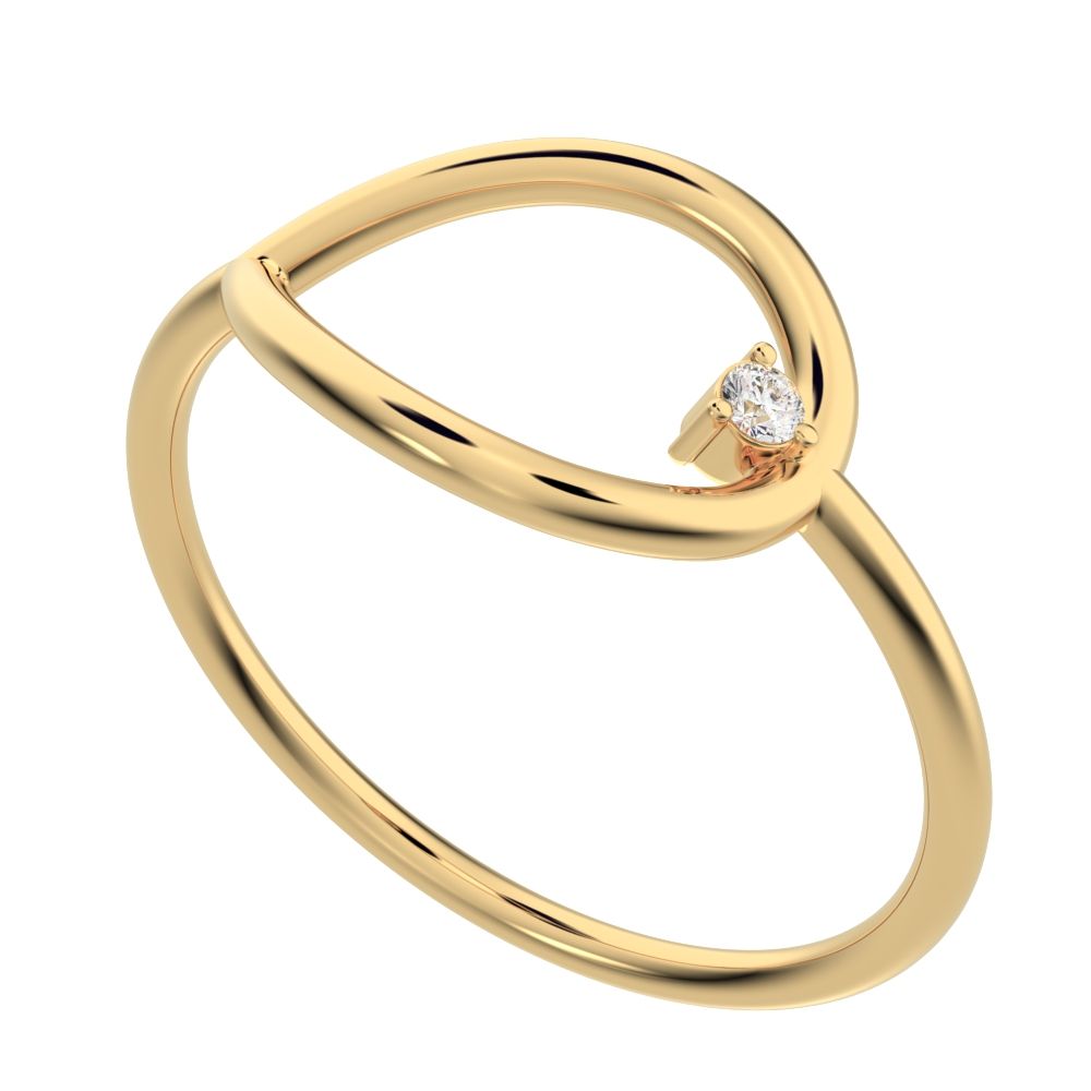 0.03 ct Round Cut VS/GH Natural Diamond dainty Minimalist 1 stone vertical eye Abstract cocktail 14K / 18K Solid Yellow Gold everyday ring