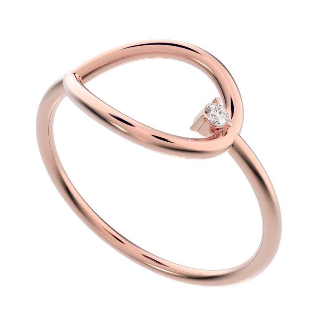 0.03 ct Round Cut VS/GH Natural Diamond dainty Minimalist 1 stone vertical eye Abstract cocktail 14K / 18K Solid Rose Gold everyday ring