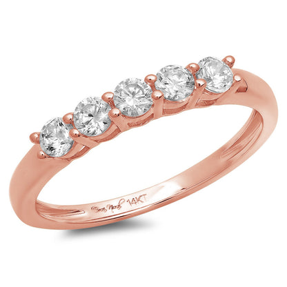 14k Wedding Sets, Wedding Sets 14k, Wedding 14k Sets, 0.50 Ct Round Cut 5-stone Engagement Wedding Designer Ring Band Solid 14k Rose Gold