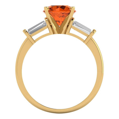 2.0 ct Brilliant Round Cut Simulated Ruby Stone Yellow Gold Three-Stone Ring