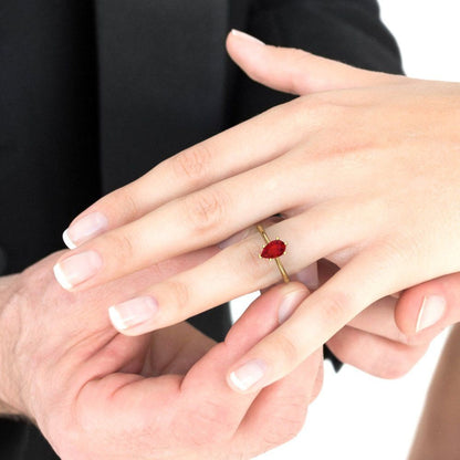 1.0 ct Brilliant Pear Cut Simulated Ruby Stone Yellow Gold Solitaire Ring