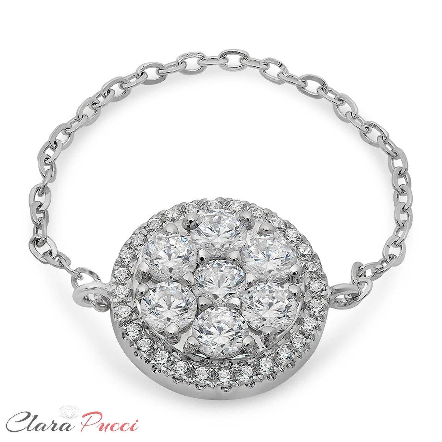 Unique Ring, Unique Rings, Unique Ring Designs, Unique Rings For Women, 1.08 CT Unique Chain Ring Band Round Cut Halo Solid 14k White Gold