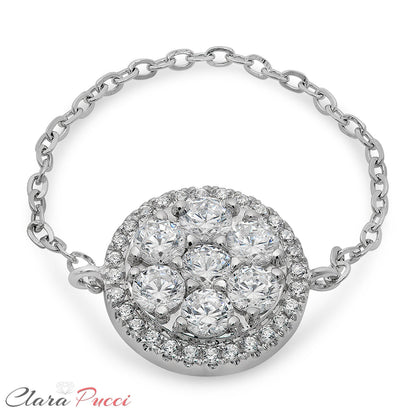 Unique Ring, Unique Rings, Unique Ring Designs, Unique Rings For Women, 1.08 CT Unique Chain Ring Band Round Cut Halo Solid 14k White Gold