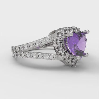 1.49 cttw Simulated Alexandrite Hidden Halo Engagement Ring - Solid White Gold (VVS1, Heart Cut,6.5mm)
