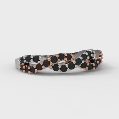 0.495 cttw Natural Onyx Round Cut Rose/White Gold Eternity Wedding Band