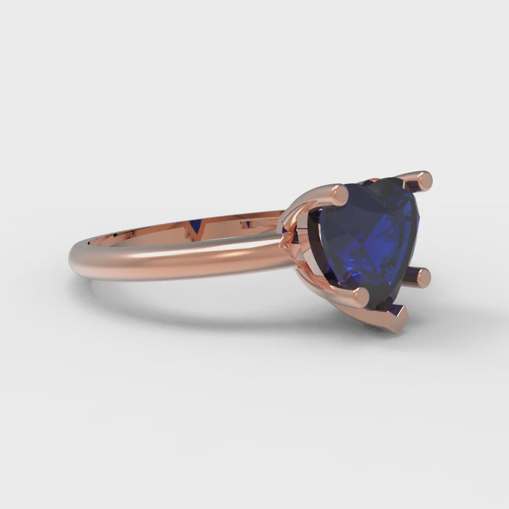 2 cttw Simulated Blue Sapphire Solitaire  Engagement Ring - Solid Gold (Heart Cut,8mm)