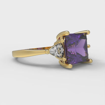 2.32 cttw Natural Amethyst Three-Stone Engagement Ring - Solid Gold (Princess Cut,7.0mm)
