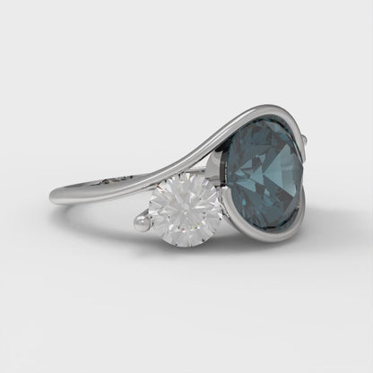 3.5 cttw Natural London Blue Topaz Three-Stone Engagement Ring - Solid White Gold (VVS1, Round Cut,8.0mm)