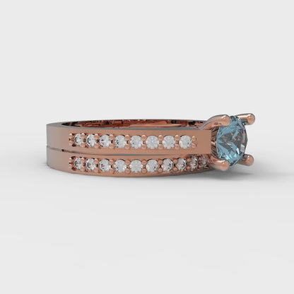 0.86 cttw Round Cut Natural Sky Blue Topaz Bridal Set - Solid Rose Gold Engagement Ring & Wedding Band