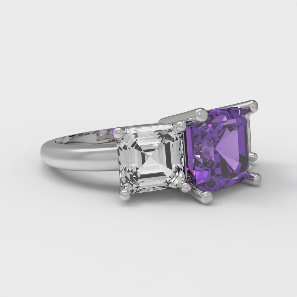 4 cttw Simulated Alexandrite Three-Stone Engagement Ring - Solid Gold (Square Emerald Cut,7.0X7.0mm)