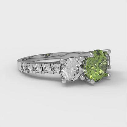 1.97 cttw Natural Peridot Three-Stone Engagement Ring - Solid Gold (Round Cut,6.5mm)