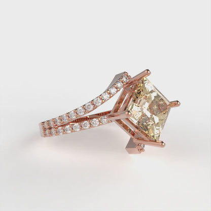 2.3075 cttw Natural Morganite Solitaire with Zirconia Simulated Diamond Accents Engagement Ring - Solid Rose Gold (VVS1, Princess Cut,7.0mm)
