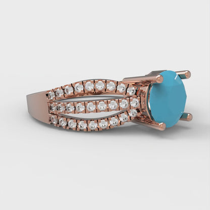 1.27 cttw Simulated Turquoise Solitaire with Zirconia Simulated Diamond Accents Engagement Ring - Solid White/Rose Gold (VVS1, Round Cut,6.5mm)